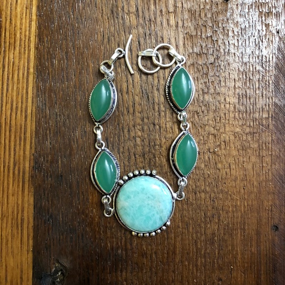 handmade Jewelry - Amazonite and Green Onyx Sterling Bracelet